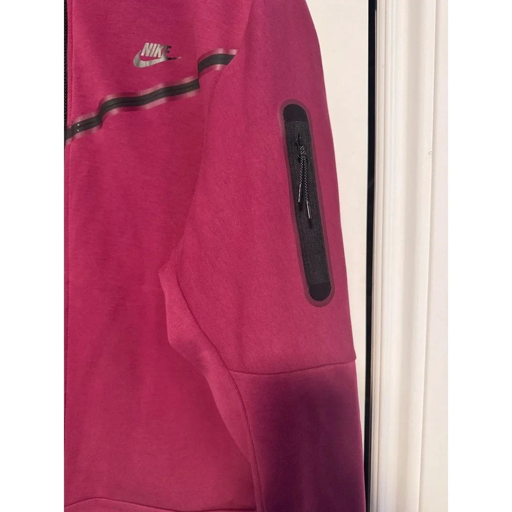 Nike Tech Fleece Full Zip Hoodie Burgundy Unisex XXL - Picture 3 of 10